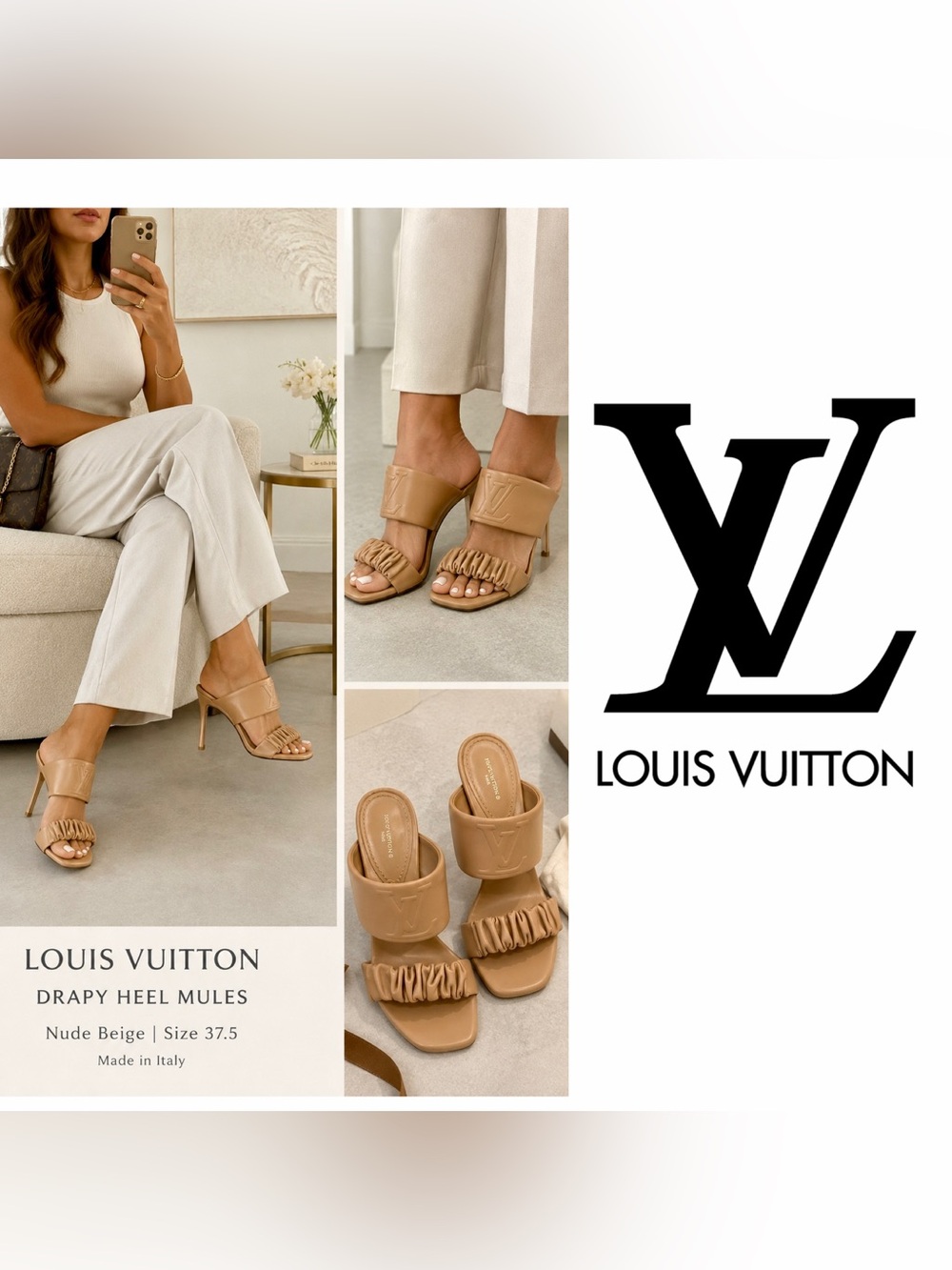 Louis Vuitton Drapy Heel Mules – Nude Beige – Size 37.5 - Picture 2 of 11
